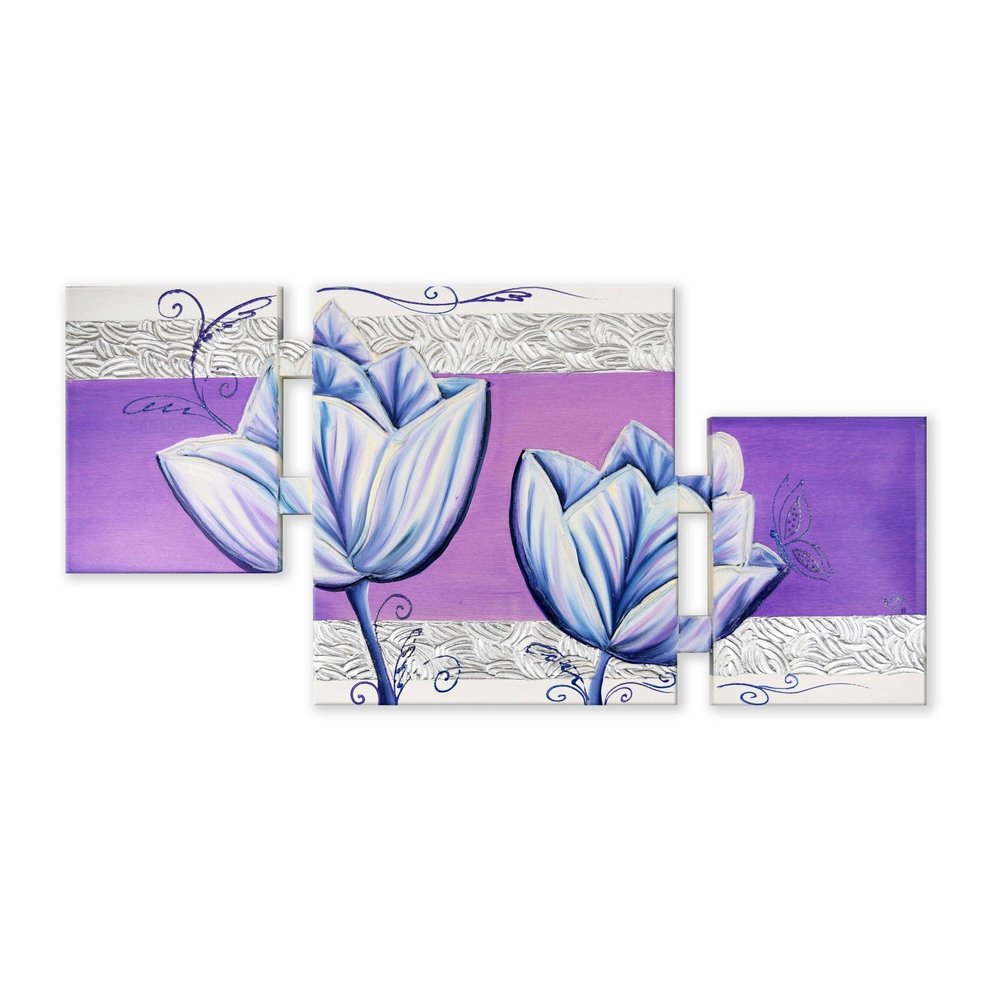 Quadro su Tela Multipannello Dipinto a Mano Fiori Porpora misure 60x120 cm Quadri Multipannello Albalu Bomboniere