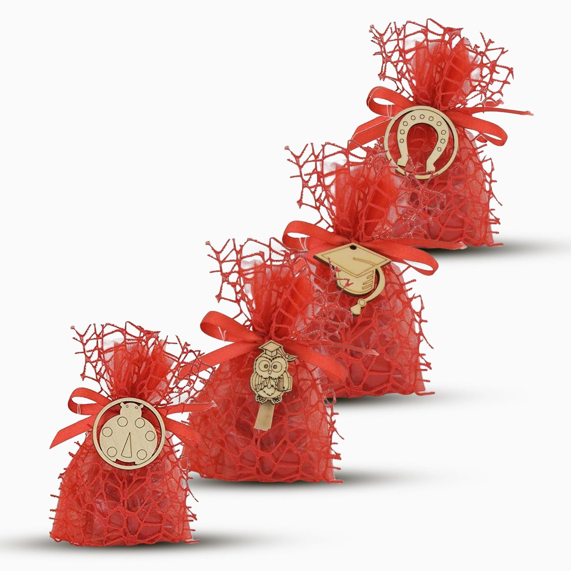 Sacchetti Porta Confetti Retina Rossa E Applicazione Laurea Portaconfetti Albalu Bomboniere
