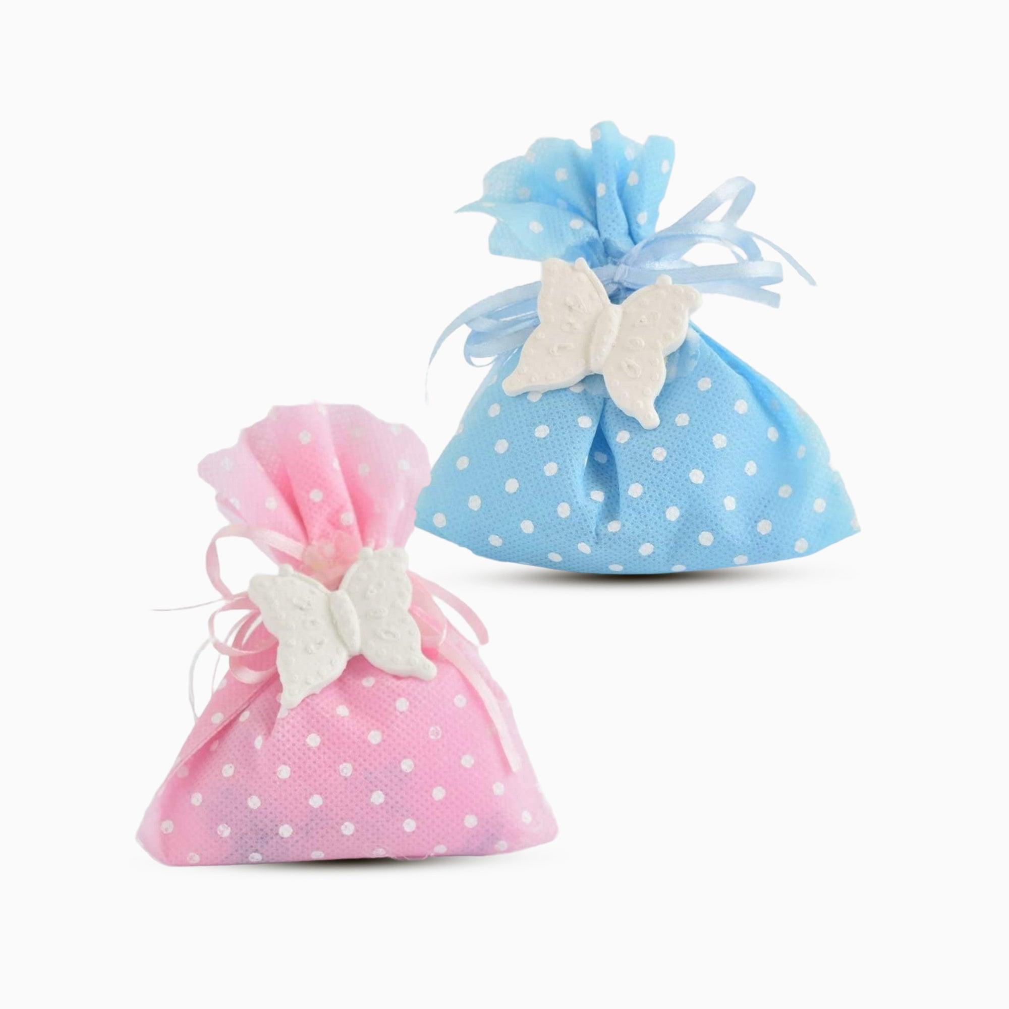 Sacchetto A Pois Con Confettata e Gessetto Profumato a Farfalla Confetti inclusi Portaconfetti Albalu Bomboniere