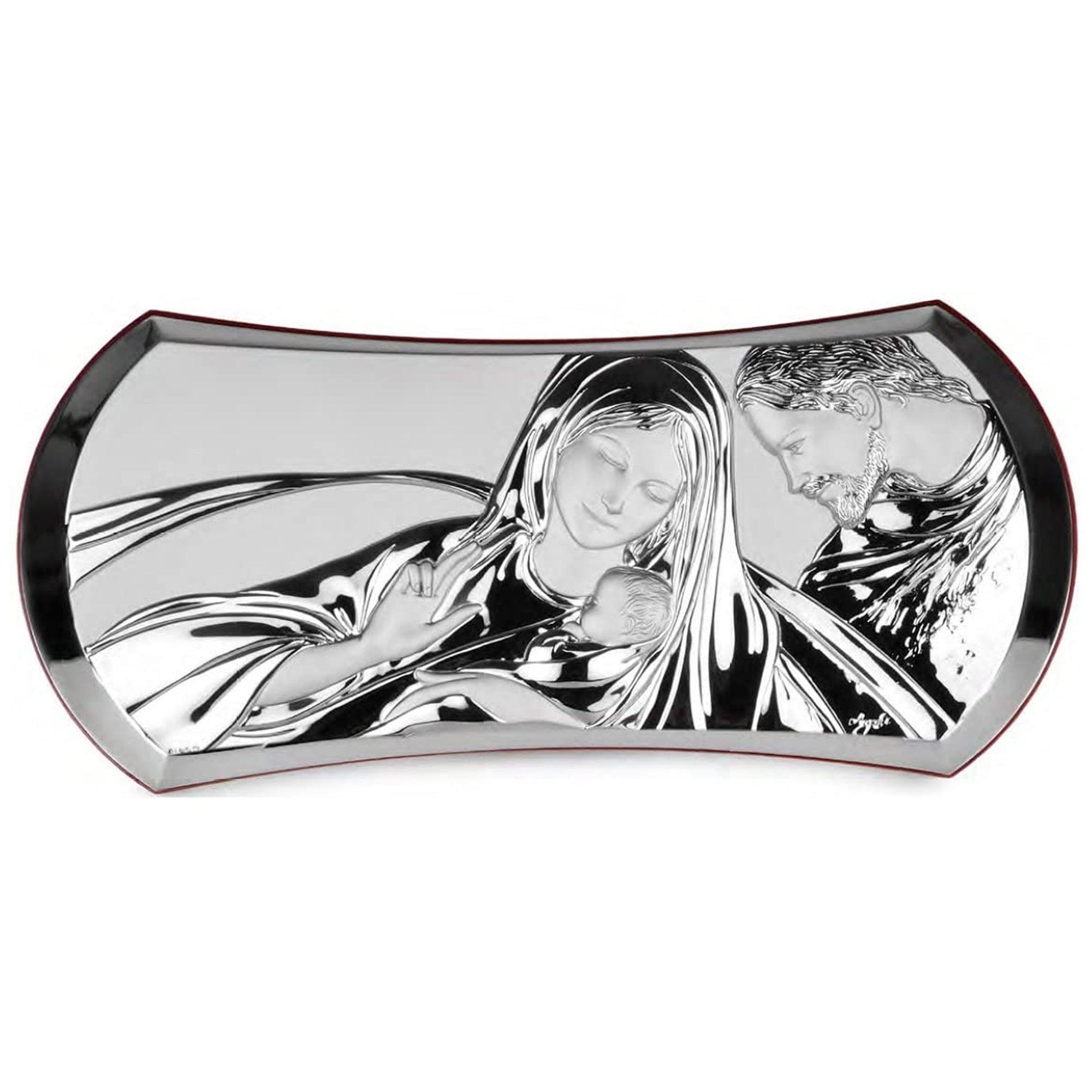 Sacra Famiglia Orizzontale in Argento Laminato con Retro Legno Icone Sacre Albalu Bomboniere