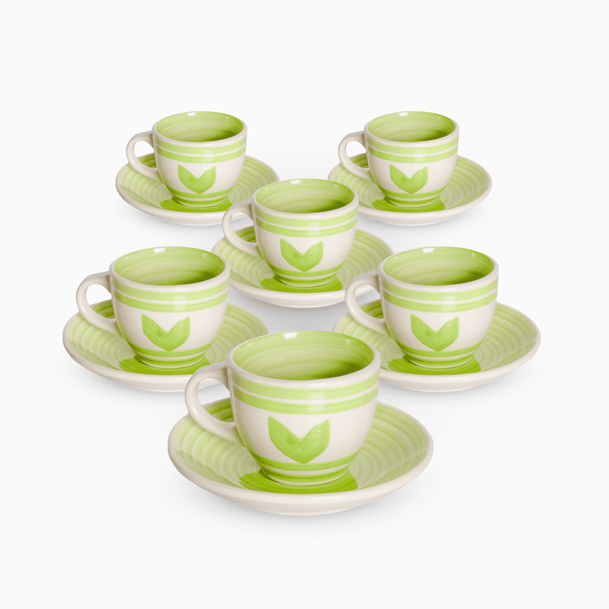Servizio 6 Tazzine Caffe' In Porcellana E piattino Linea Flower Green Piatti e Tazzine Albalu Bomboniere