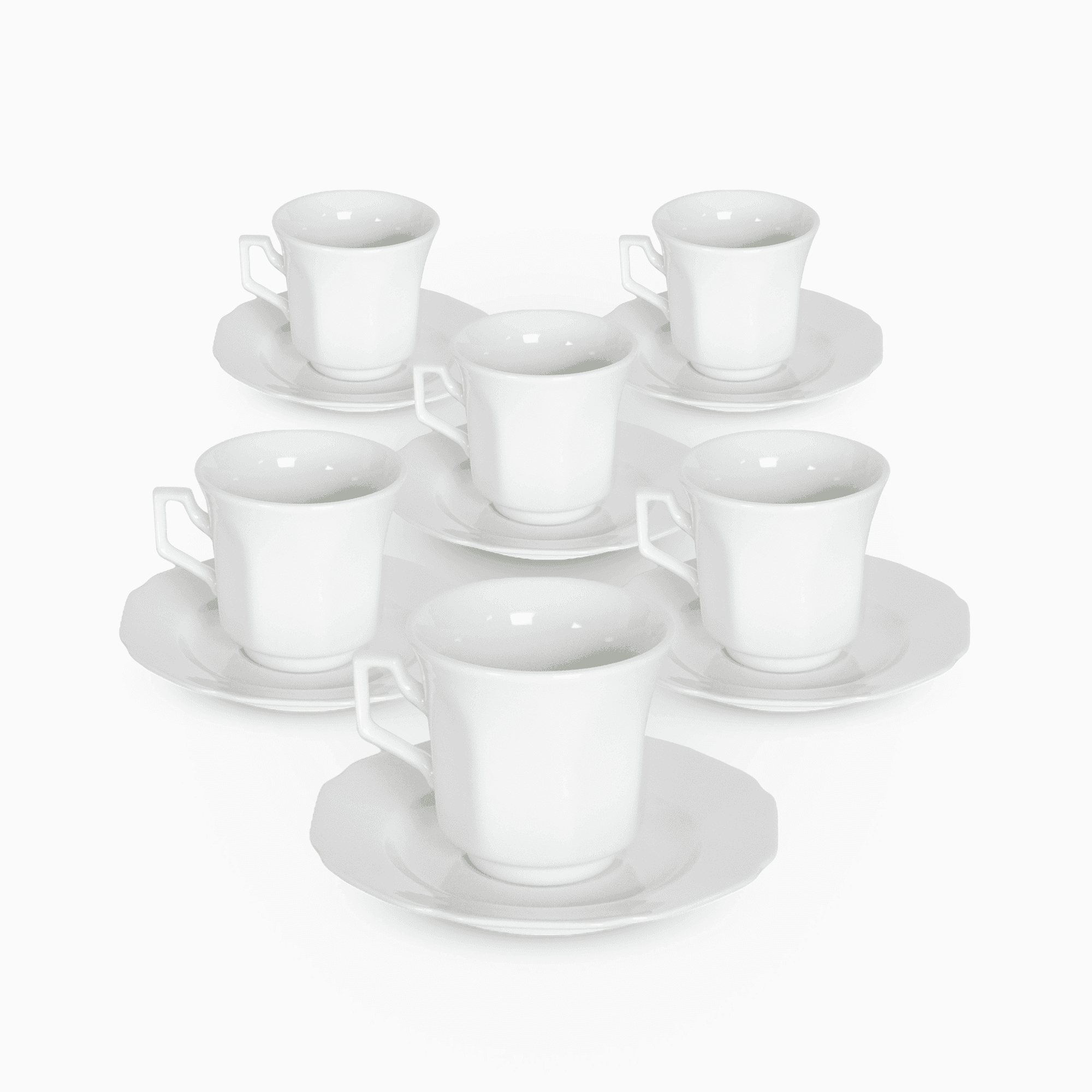 Servizio 6 Tazzine Caffe' In Porcellana E piattino Linea Flower White Piatti e Tazzine Albalu Bomboniere