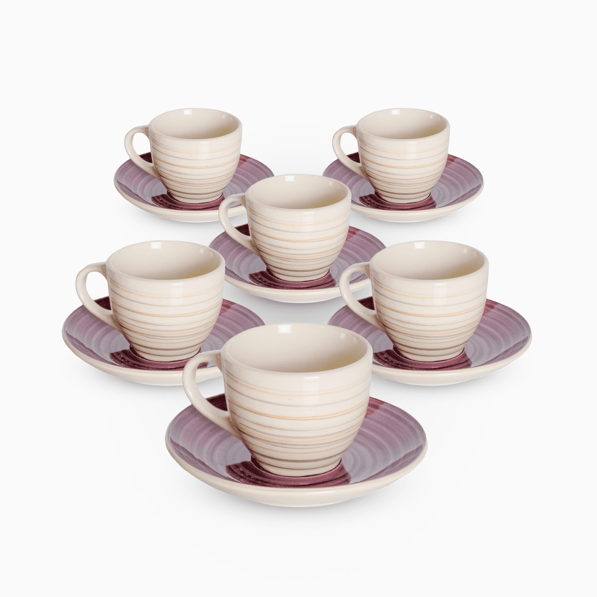 Servizio 6 Tazzine Caffe' In Porcellana E piattino Linea Sand Purple Piatti e Tazzine Albalu Bomboniere