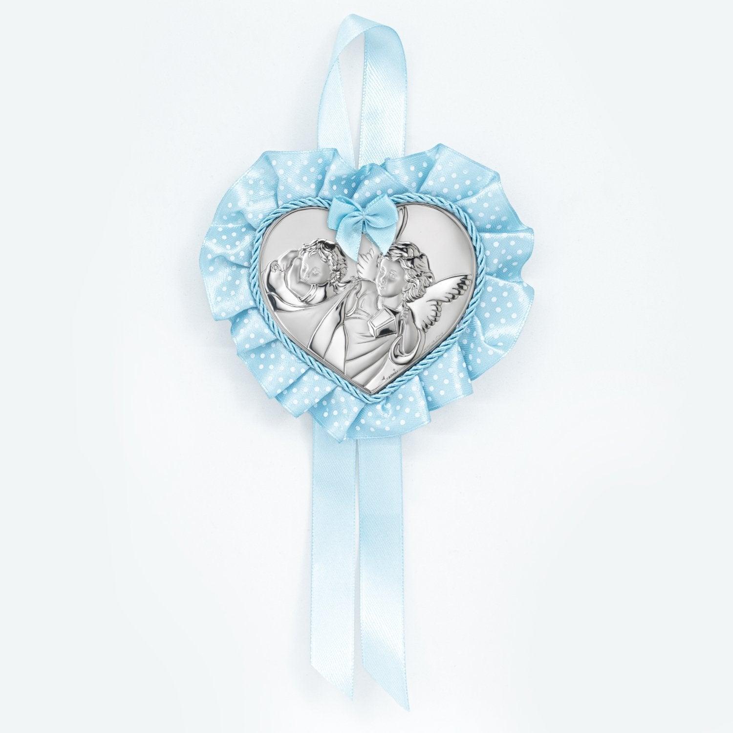 Sopraculla Carillon a Forma di Cuore con Placca in Argento Laminato Angelo con Lanterna