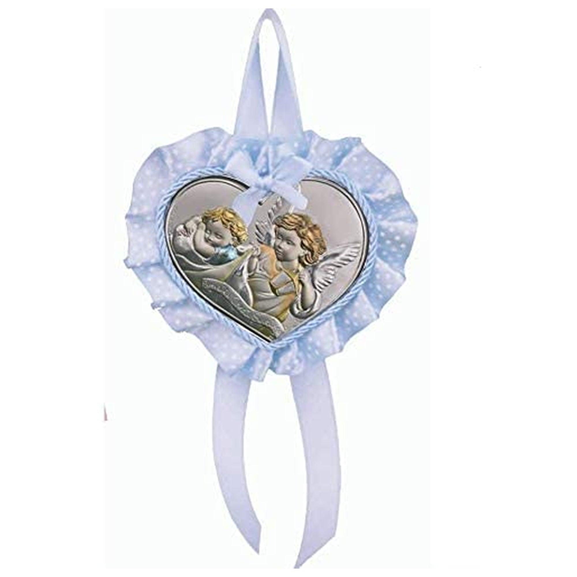 Sopraculla Cielo con Placca angeli Lanterna in Argento Laminato Colorato e scritta Sopraculla e Nastrini Albalu Bomboniere