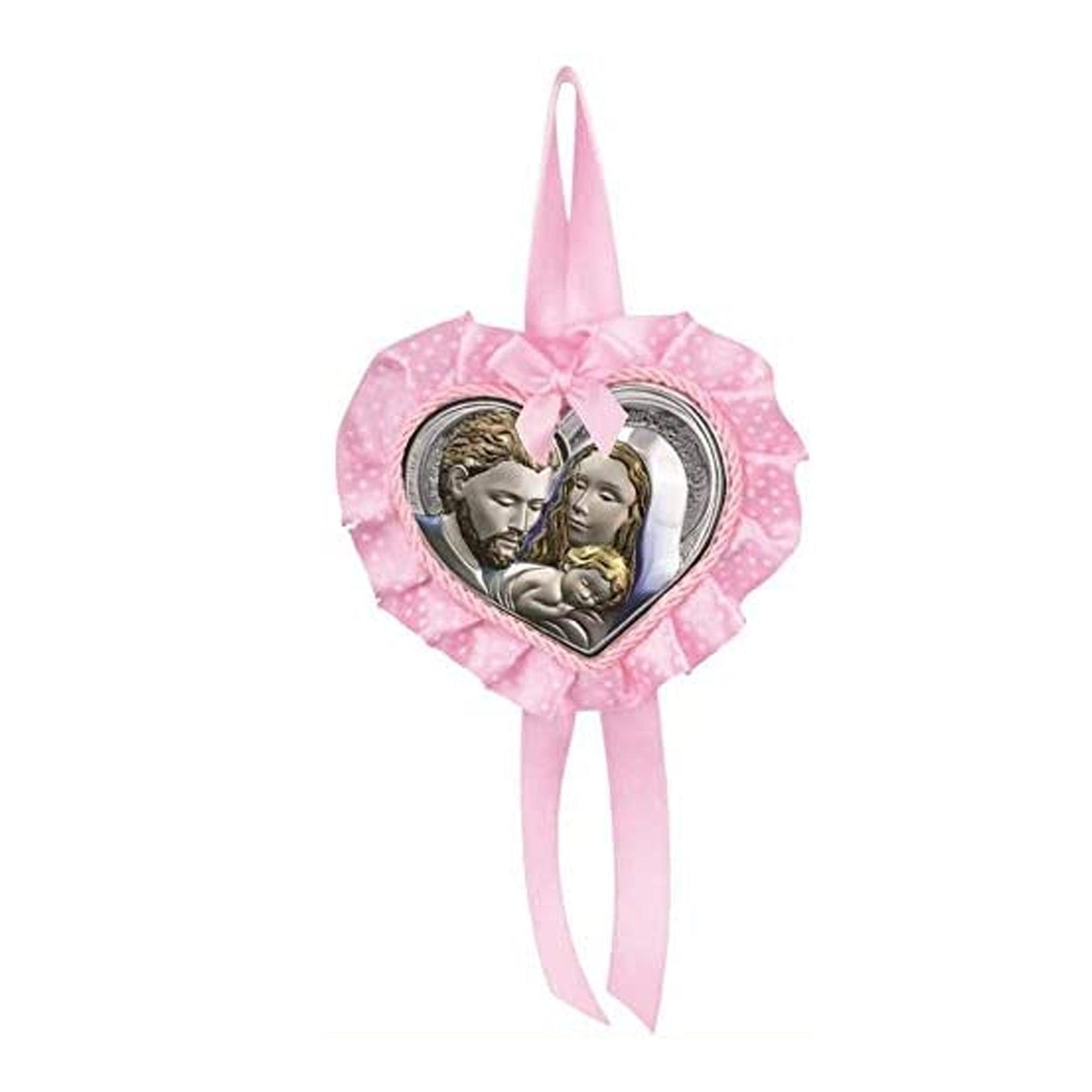 Sopraculla con Cuore Sacra Famiglia Argento Laminato Colorato
