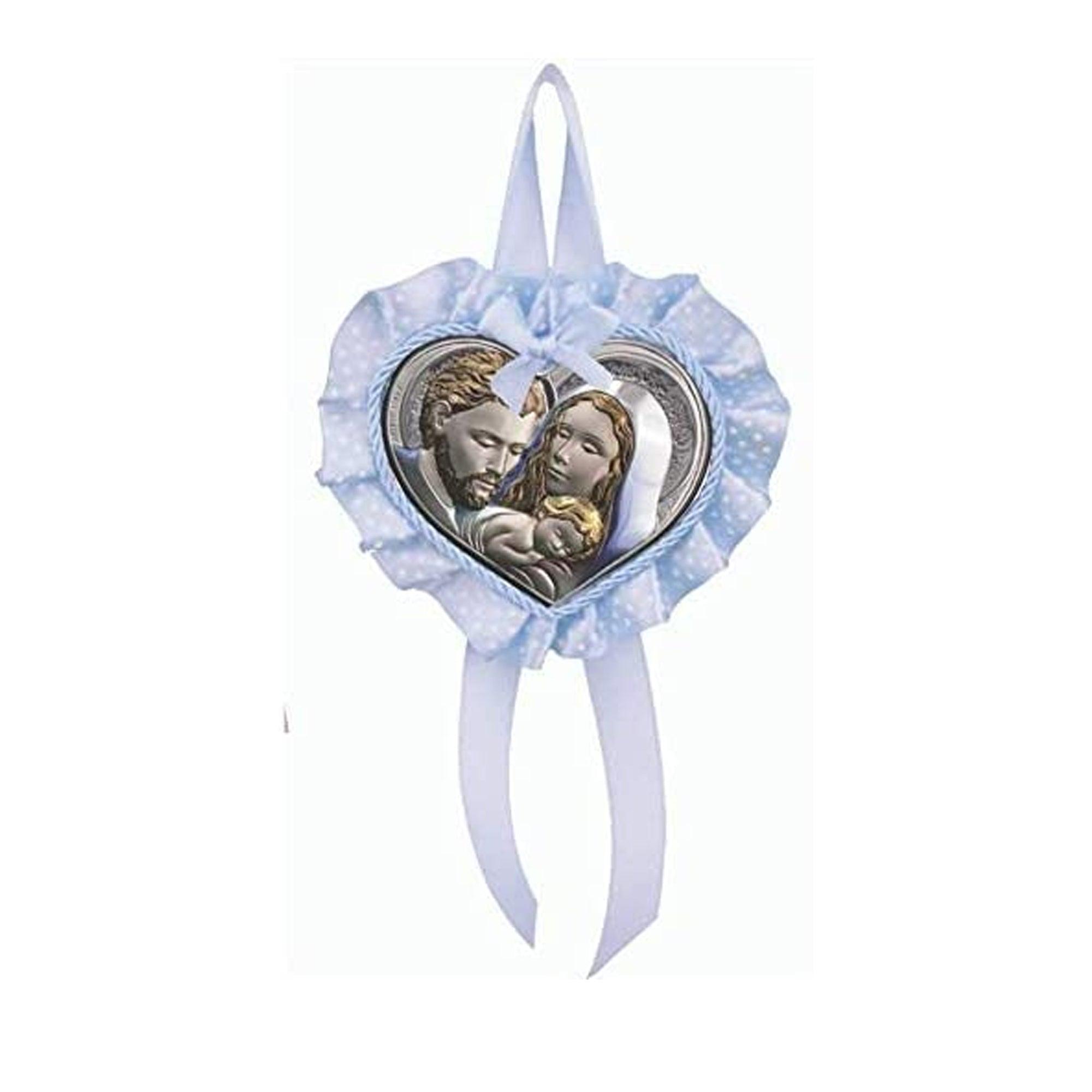 Sopraculla con Cuore Sacra Famiglia Argento Laminato Colorato