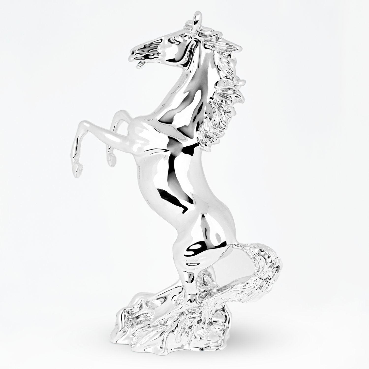 Statua Cavallo Rampante in Resina Argentata Da appoggio Regalo o Arredo Casa Resina Argentata Albalu Bomboniere