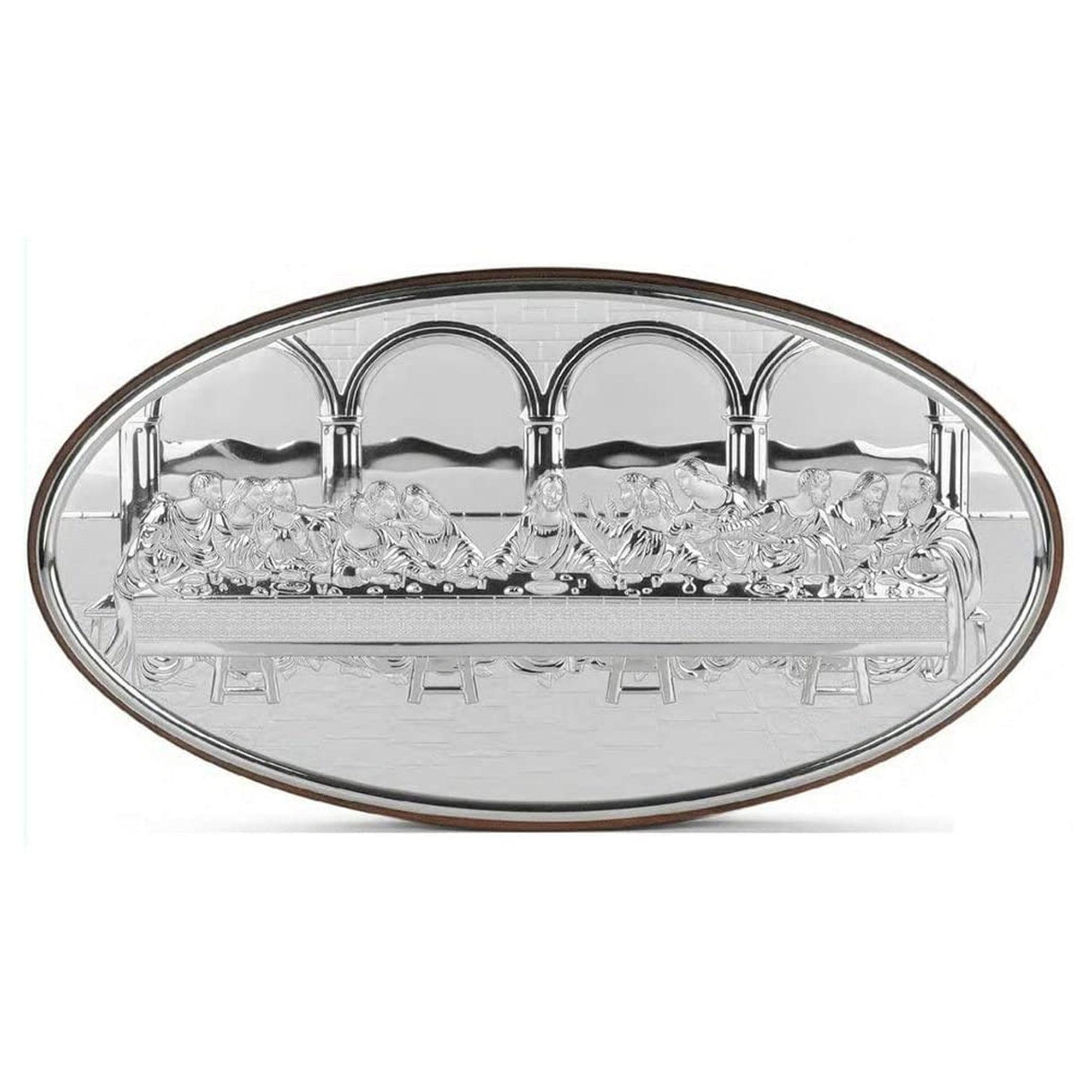 Ulrima Cena Ovale in Argento laminato con retro Legno Icone Sacre Albalu Bomboniere