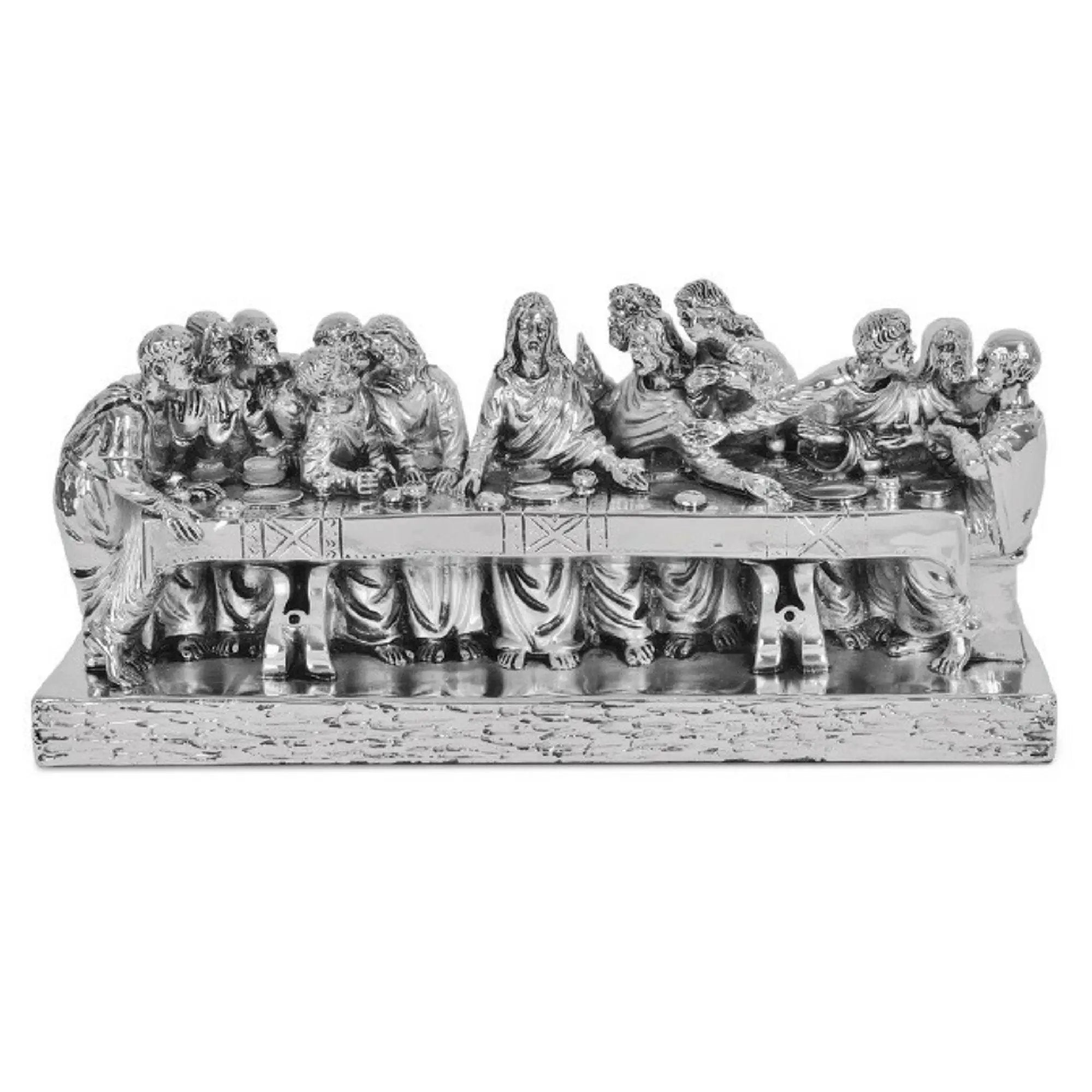 Statua Ultima Cena Cenacolo in Resina Argentata Soprammobile Religioso Oggetti Sacri Albalu Bomboniere