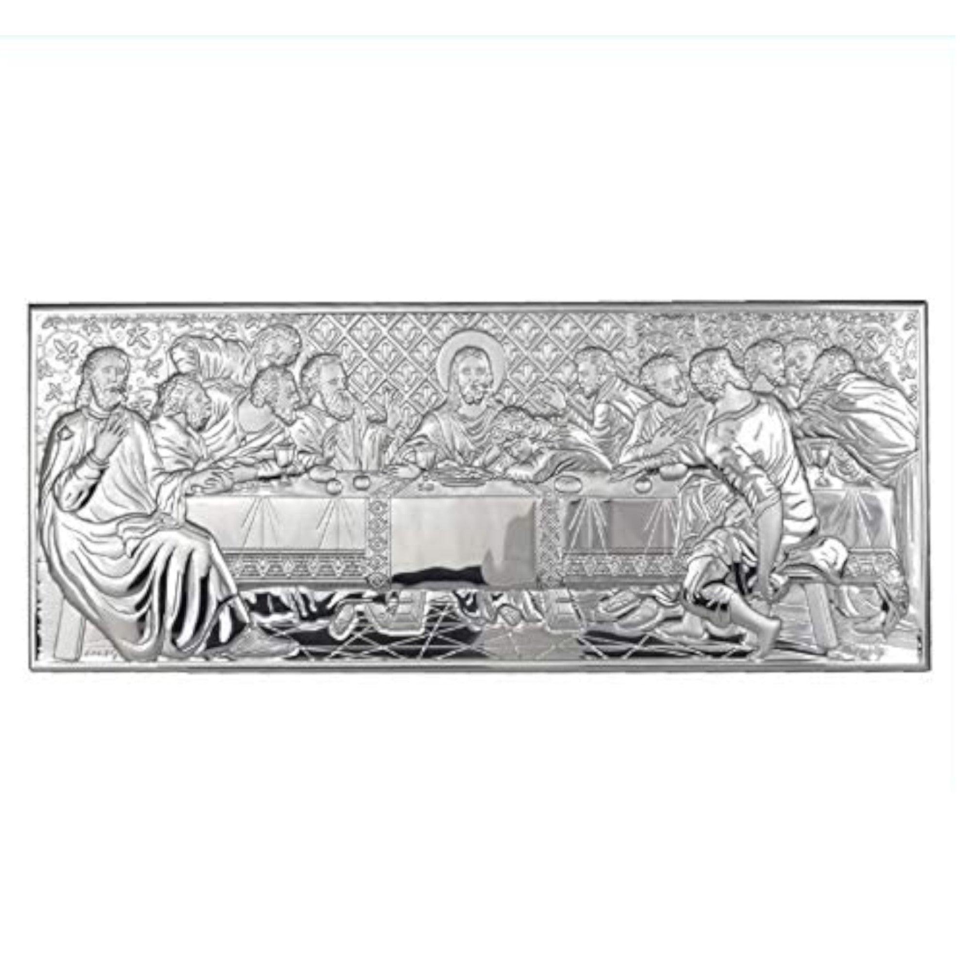 Capezzale Ultima Cena in Argento Laminato con retro legno e Scatola da Regalo