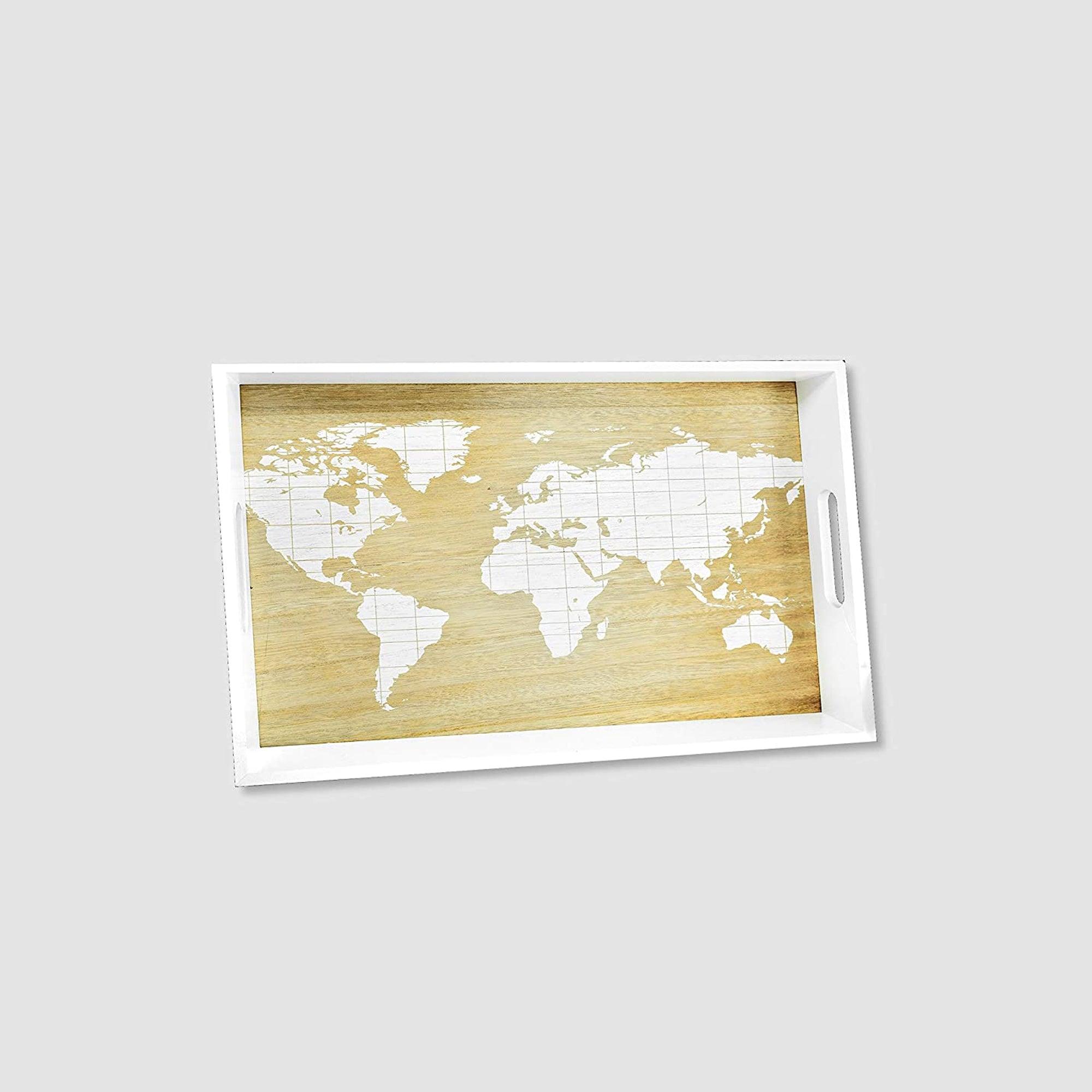 Vassoio in Legno con Decorazione Mappamondo, Misure 42x30,5x5,5 cm Originali e Utili Albalu Bomboniere