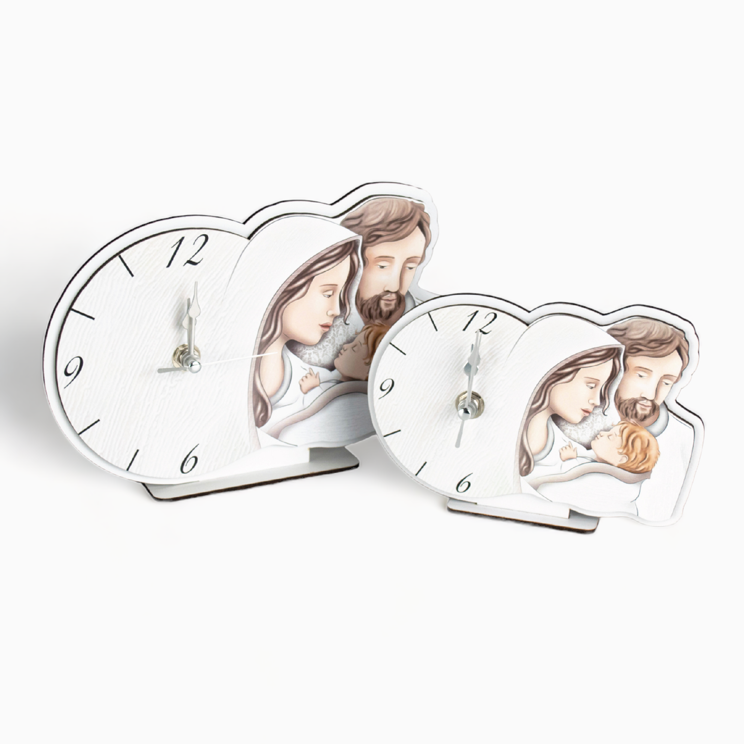 Bomboniera Orologio Sacra Famiglia Sagomato Bianco in Legno Laccato da appoggio Orologi Albalu Bomboniere