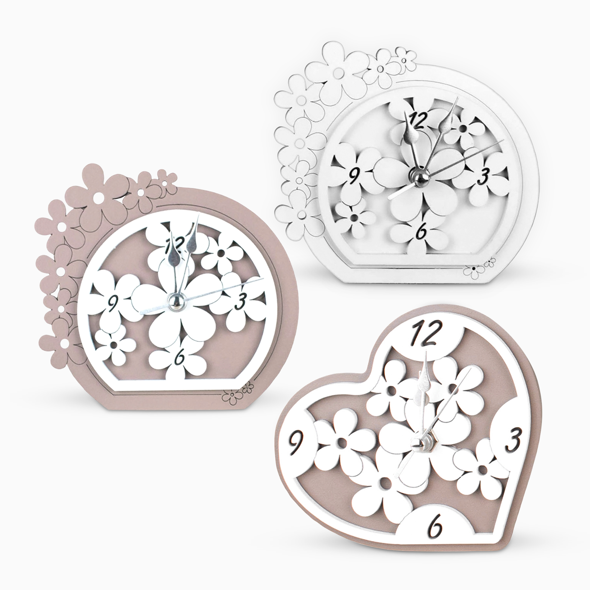 Bomboniera Orologio Cuore o Tondo con Fiori in Legno Orologi Albalu Bomboniere