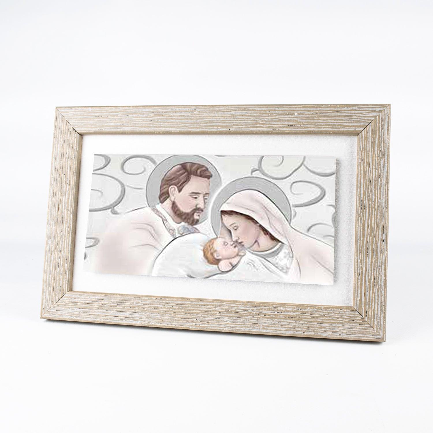 Bomboniera Quadretto in Legno con Piastrella Sacra Famiglia e Maternità in Gres Porcellanato e Cornice Tortora Quadretti Albalu Bomboniere