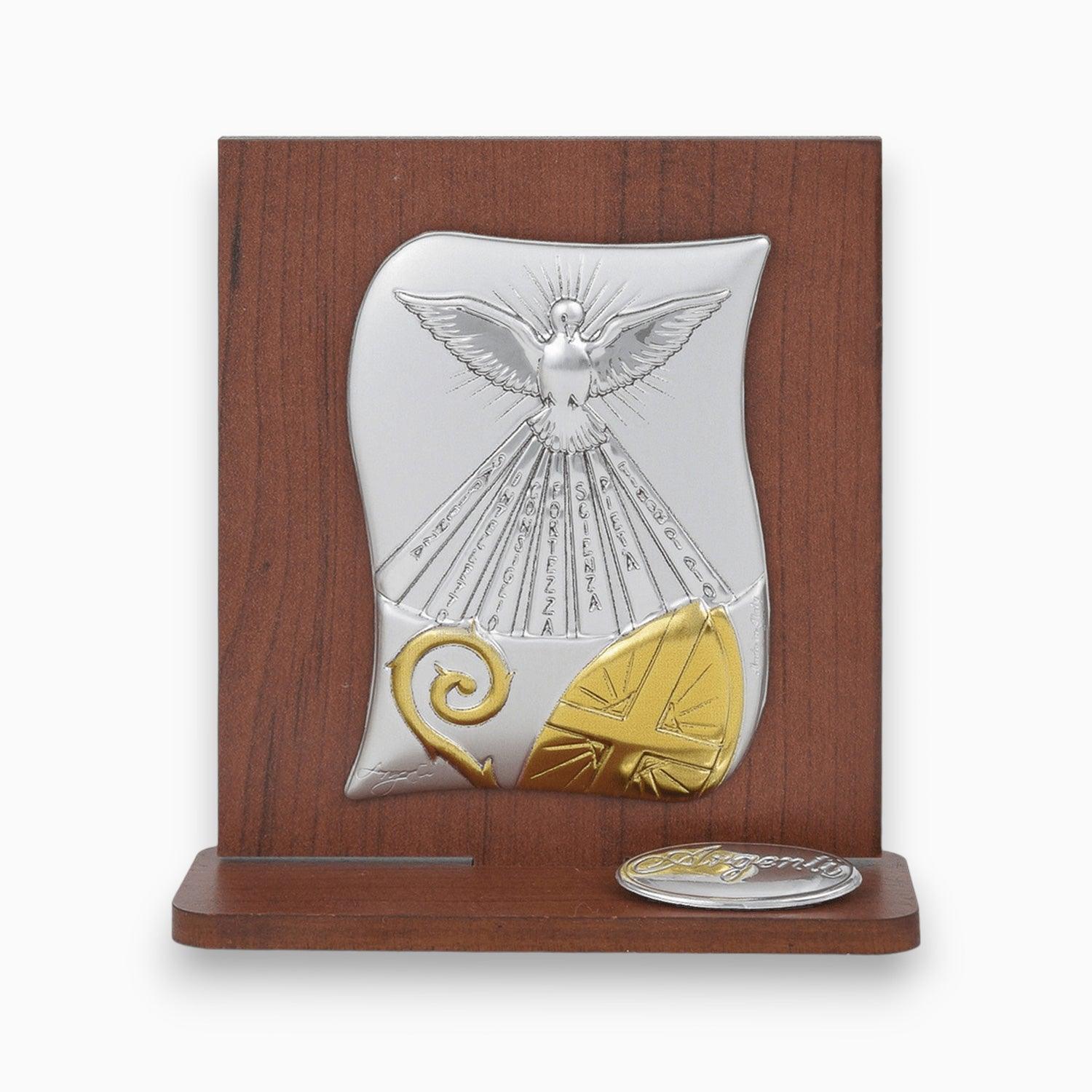 Bomboniera Cresima Icona Sacra Placca in Argento Laminato Mitra Vescovo Icone Sacre Albalu Bomboniere