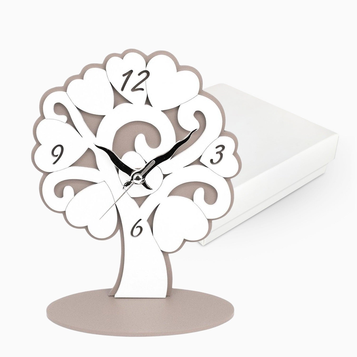 Bomboniera Orologio Albero della vita Tortora in Legno Laccato da appoggio